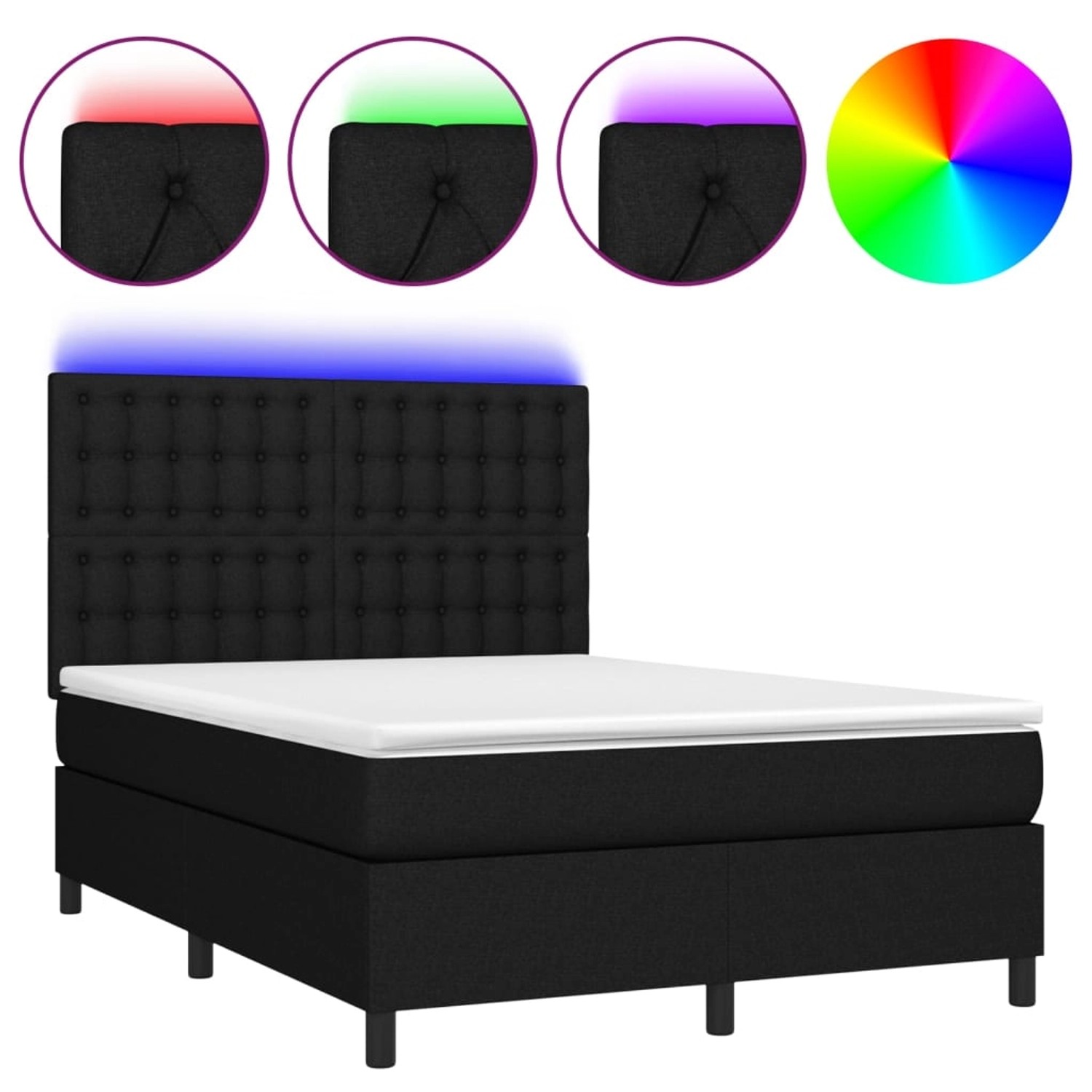 vidaXL Boxspringbett mit Matratze & LED Schwarz 140x200 cm Stoff 3135199 günstig online kaufen