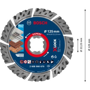 Bosch Expert Diamanttrennscheibe Multi Material, 125 mm, für Winkelschleifer mit X-Lock Aufnahme.