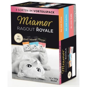 Miamor Katzen-Nassfutter Ragout Royale, 12x100g Beutel mit Pute, Lachs und Kalb.