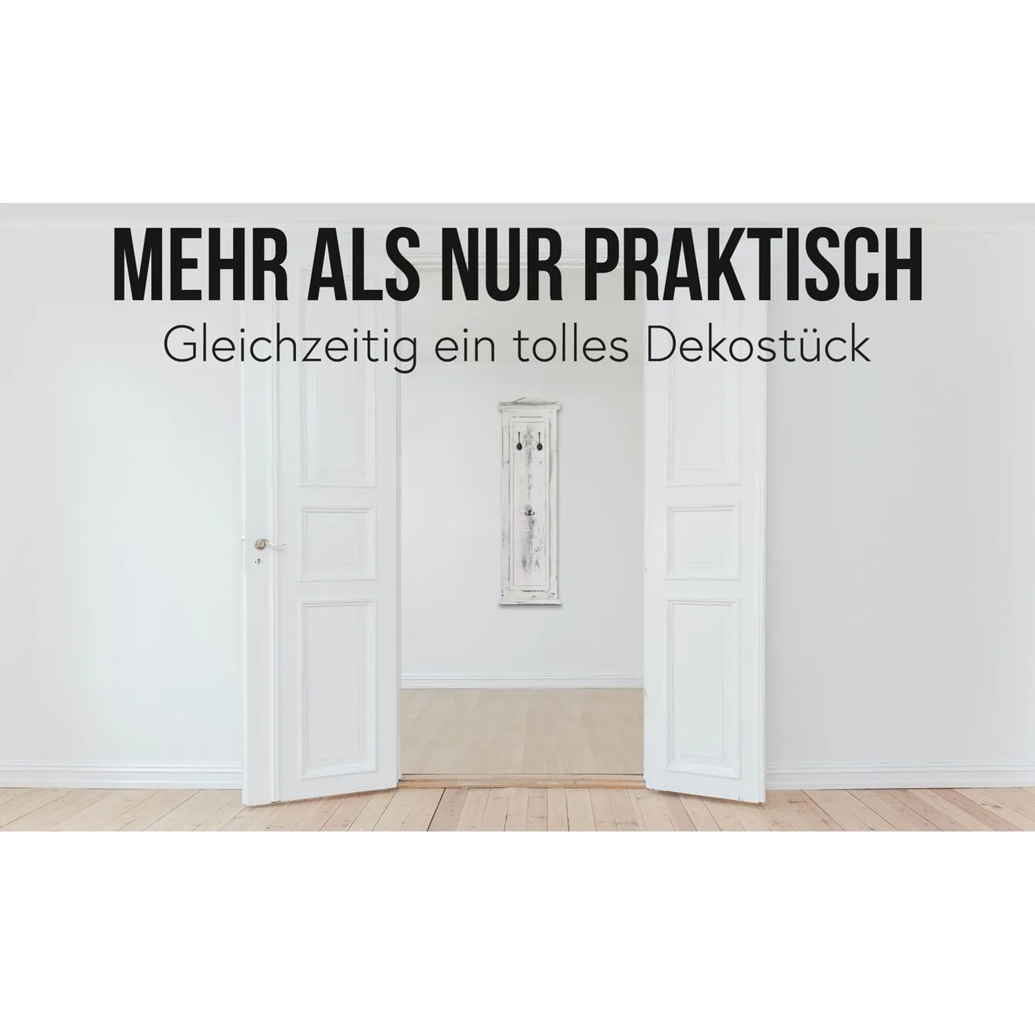 Wandgarderobe H33 2er-Set Weiß Shabby im Flur, mit Kleiderhaken. Garderobenpaneel im Used-Look.