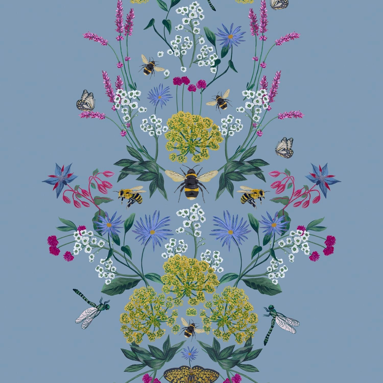 Joules Vliestapete Perfect Pollinators Haze Blue Blau FSC® günstig online kaufen