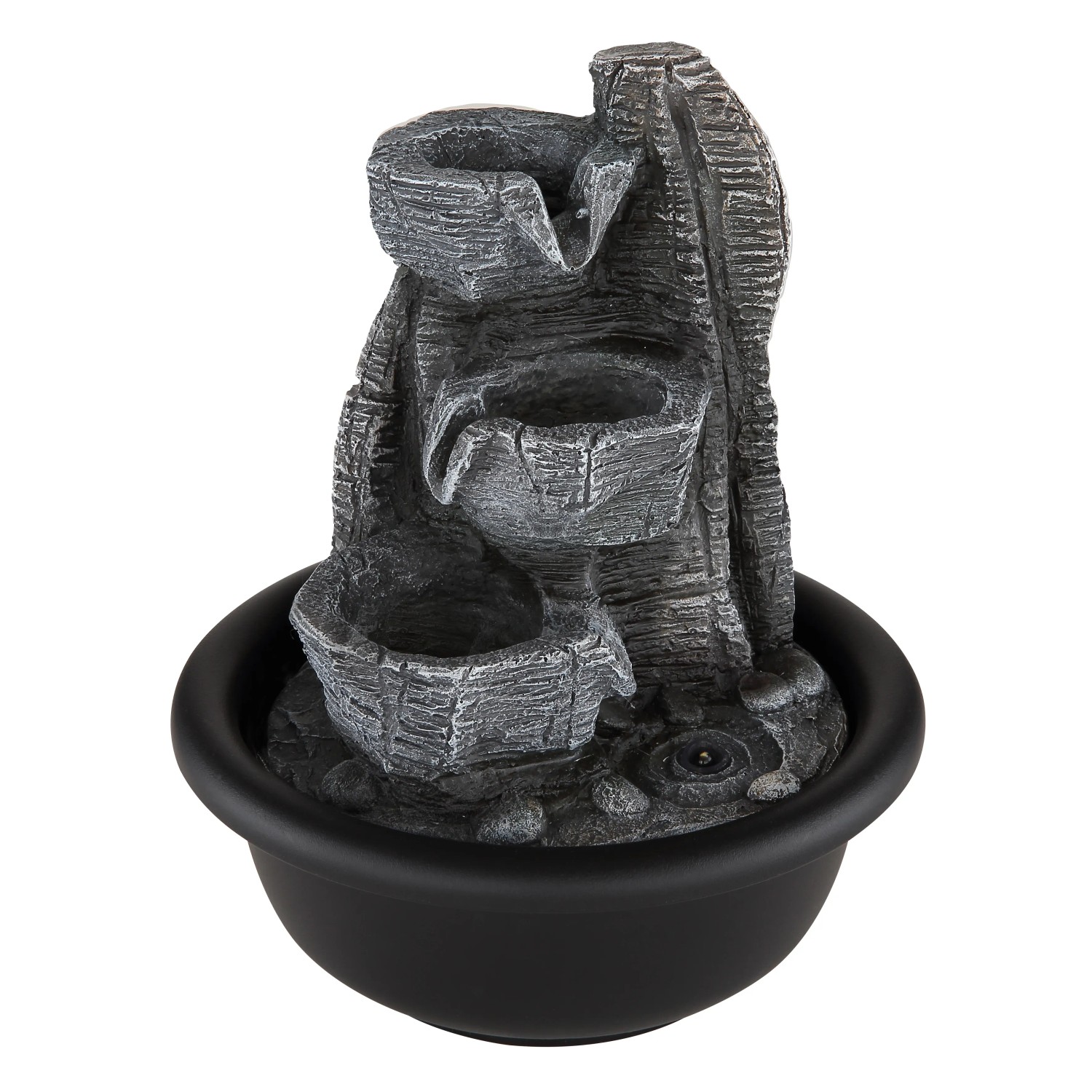 Globo Brunnen Fontana, 19 cm, schwarz matt. Dekorativer Zimmerbrunnen aus Kunststoff.