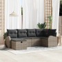 Graues 6-tlg. vidaXL Garten-Sofa-Set aus Poly Rattan mit Kissen und Stauraum.