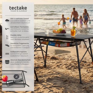 Tectake Aluminium Campingtisch Bastian Faltbar Wetterfest  120 x 70 50 x 79 cm Schwarz