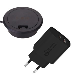 SOTECH Einbau Qi Wireless Charger WLC-03 Ø75 x 19 mm Schwarz inkl. USB A USB C Netzteil 20W Quick Charge 3.0