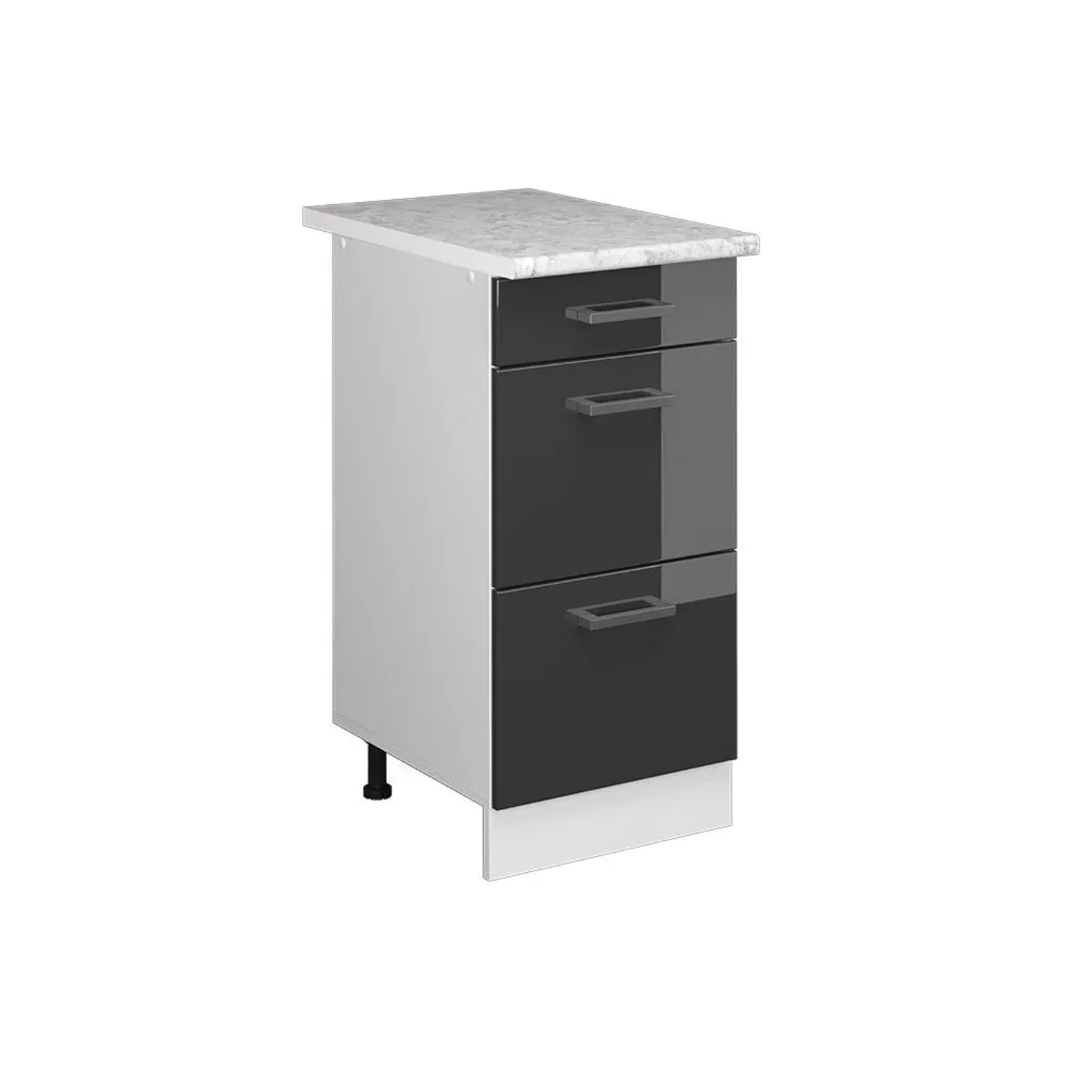 Vicco Küchenunterschrank R-Line Anthrazit Hochglanz Weiß 40 cm mit Schubladen AP Marmor