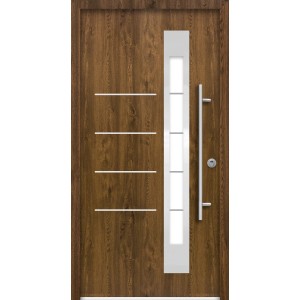 Splendoor Sicherheits-Haustür Berlin Prime RC2 Nussbaum, mit Edelstahl-Applikationen und Glaselement.
