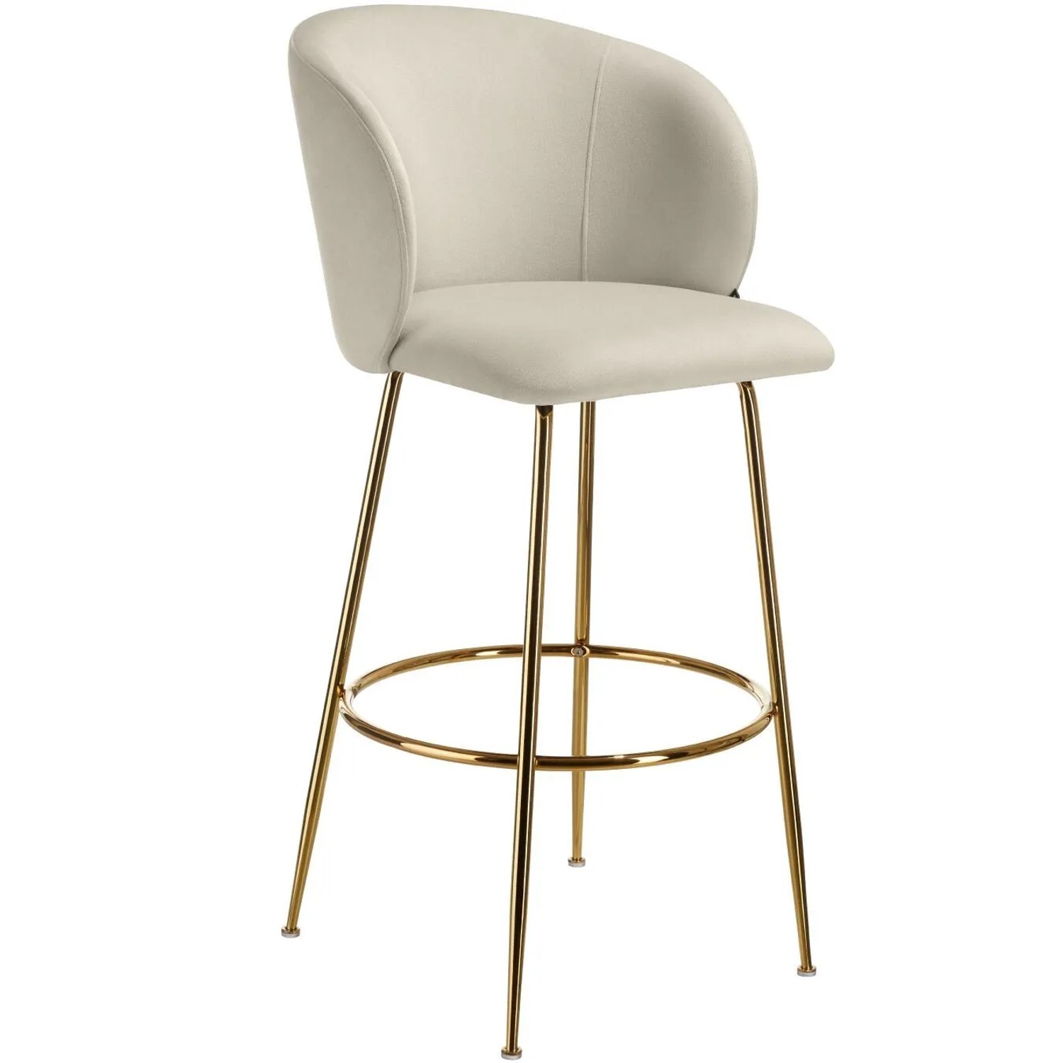 Tectake Barstuhl Luana In Samtoptik  Gepolstert Mit Breiter Rückenlehne und Fußstütze 2Er Set 60 x 51 x 106 cm Creme Gold