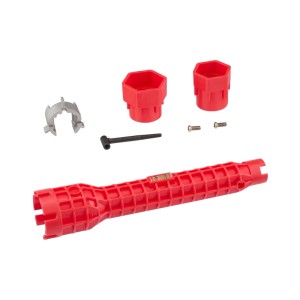Gedore red SHK-Multifunktionsschlüssel R99200000 8in1 mit Zubehör für Sanitärinstallationen.