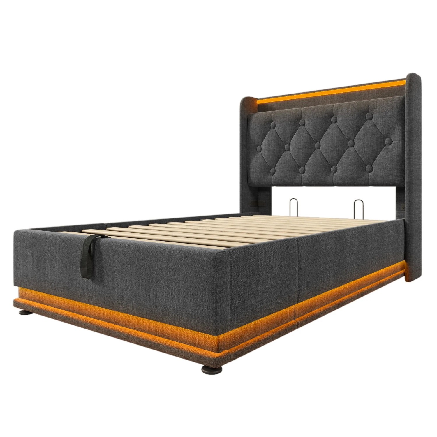 Okwish Polsterbett 90x200cm Mit Led Usb C Einzelbett Grau Mit Matratze