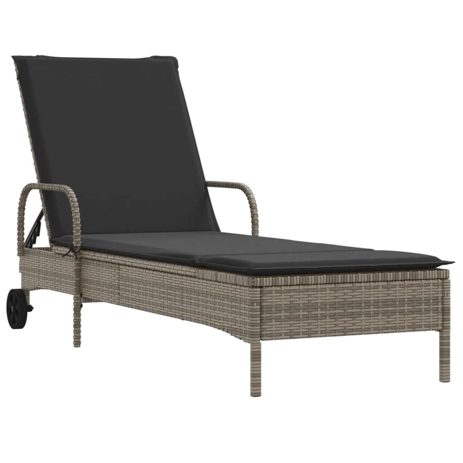 Thumbnail - vidaXL Sonnenliege mit Rollen und Auflage Grau Poly Rattan