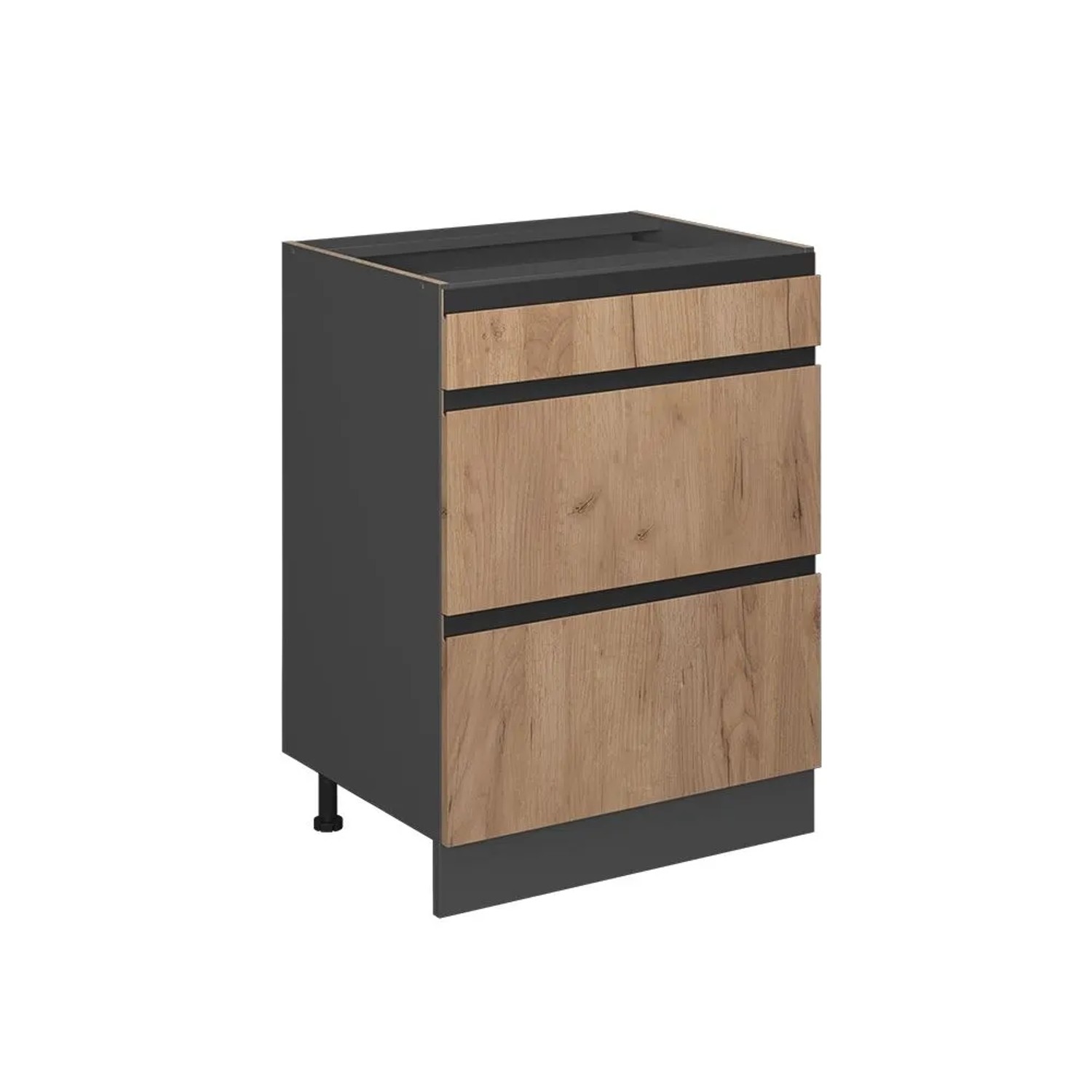 Vicco Küchenunterschrank R-Line Goldkraft Eiche Anthrazit 60 cm J-Shape mit Schubladen ohne Arbeitsplatte