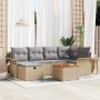 Beiges 7-teiliges vidaXL Garten-Sofa-Set aus Polyrattan mit Kissen und Stauraum.