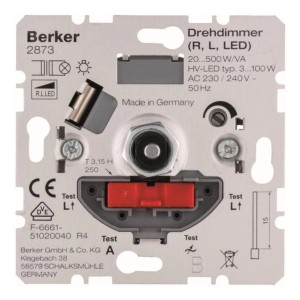 Berker Drehdimmer 20-500W für Glühlampen, Halogen- und LED-Lampen.