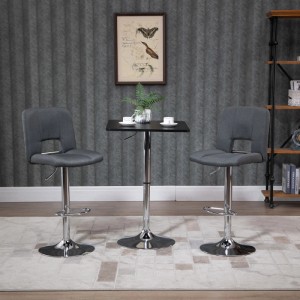 Schwarzer, höhenverstellbarer Bartisch mit quadratischer Platte und Chromfuß für Küche, Ess- oder Wohnzimmer.