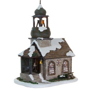 Luville Kirche mit Beleuchtung, Teil einer Winterlandschaft, Weihnachtsdekoration.