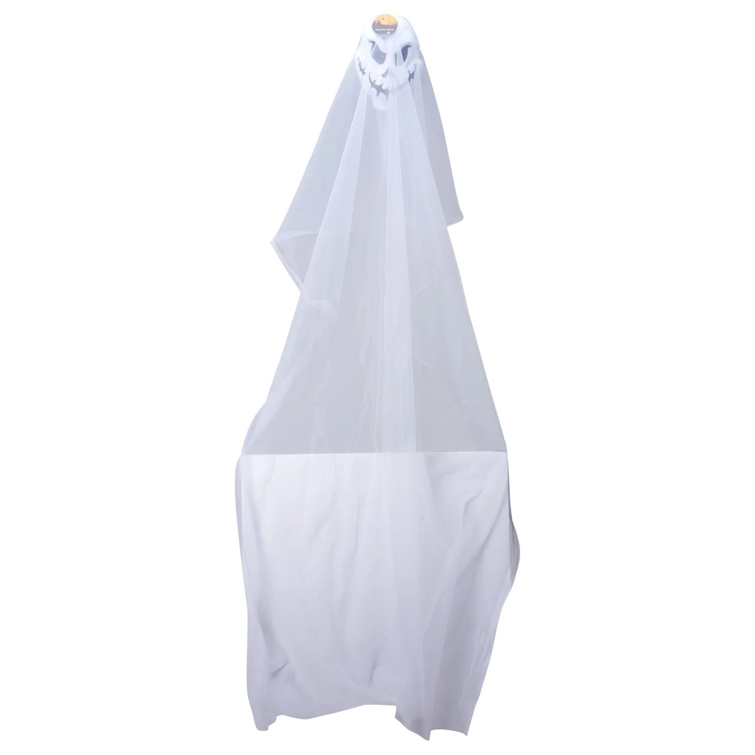 Hängende Halloween-Geist-Dekoration aus weißem Polyestergewebe mit Totenkopfgesicht, 180 cm.