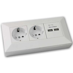 ChiliTec 2-Fach Aufbau Steckdosenblock 2x USB Weiß Matt