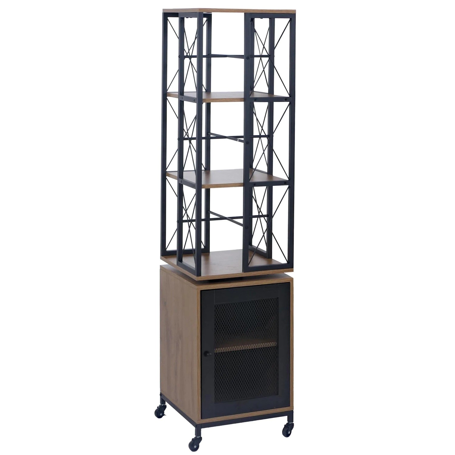 MCW Bücherregal P13 Rollen Drehbar Metall Industrial Melamin 162x40x42cm Braun