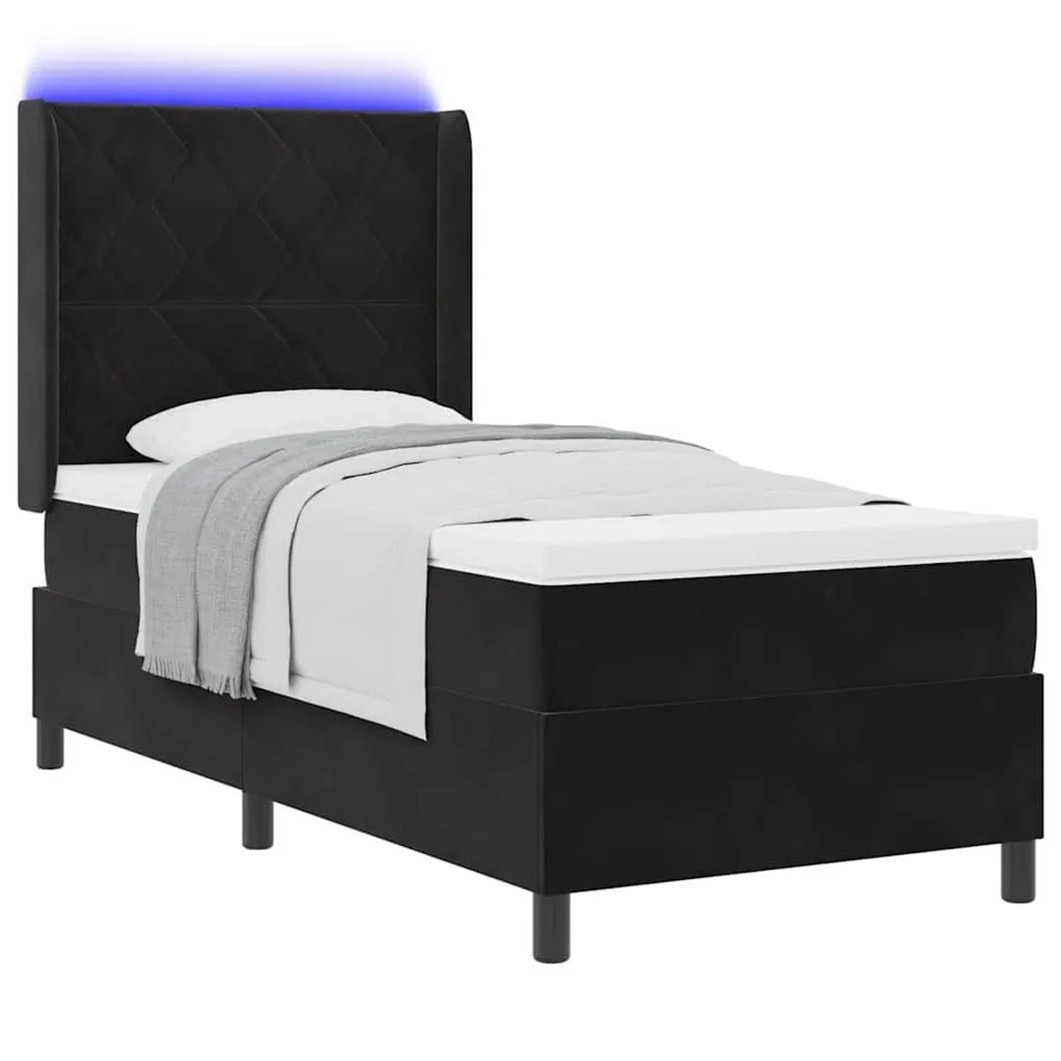 vidaXL Boxspringbett mit Matratze mit LED Schwarz 90 x 200 cm Samt 3343906