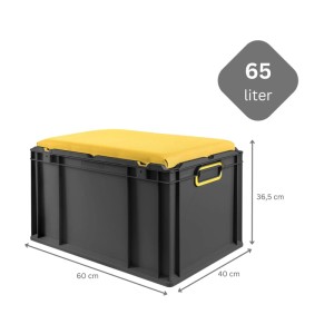 PROREGAL Sparset 2x Eurobox Nextgen Seat Box Gelb HxBxT 36,5x40x60cm 65 Liter Griffe Geschlossen Schwarz