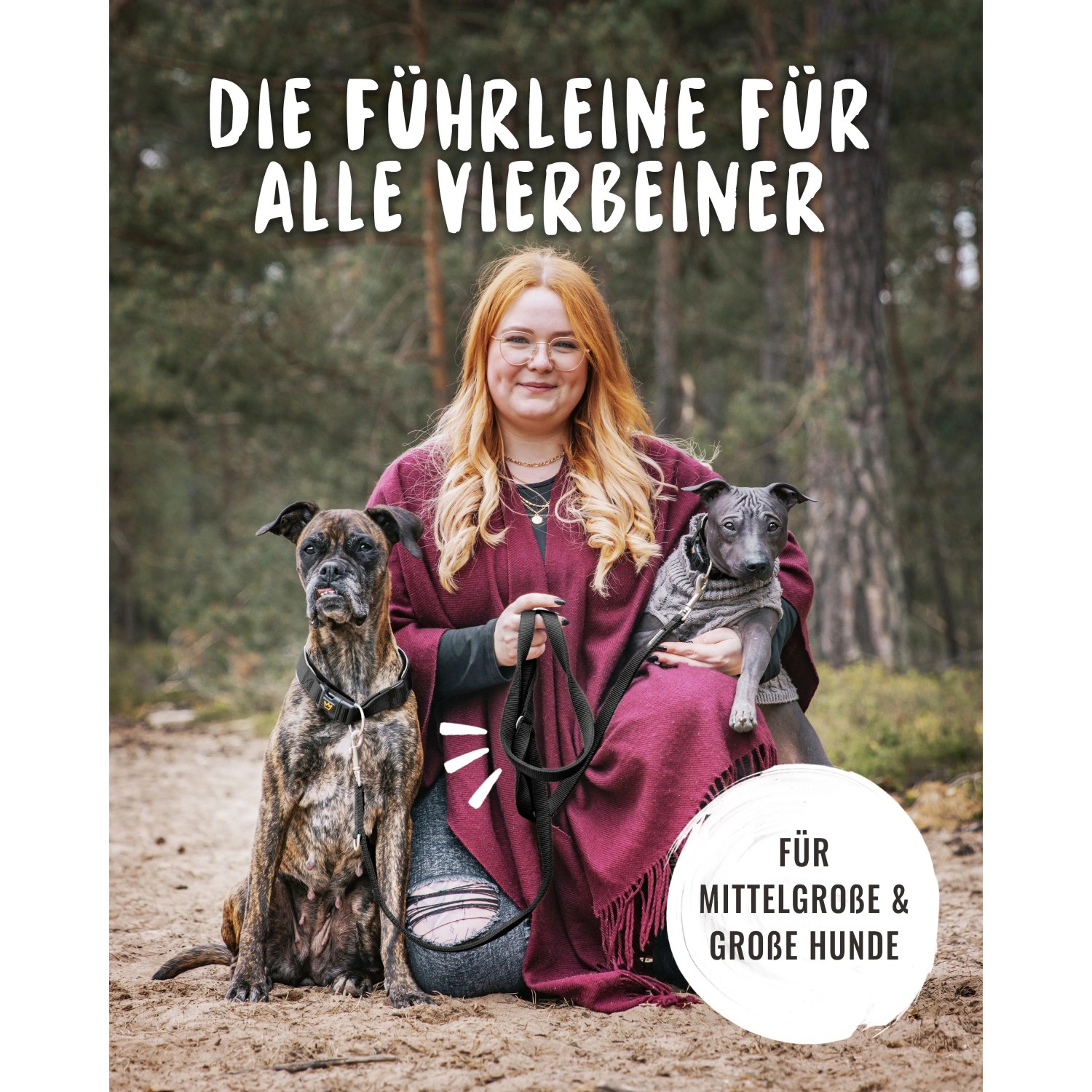 Frau mit zwei Hunden und schwarzer Rudelkönig Hundeleine Frida, verstellbar bis 230cm.