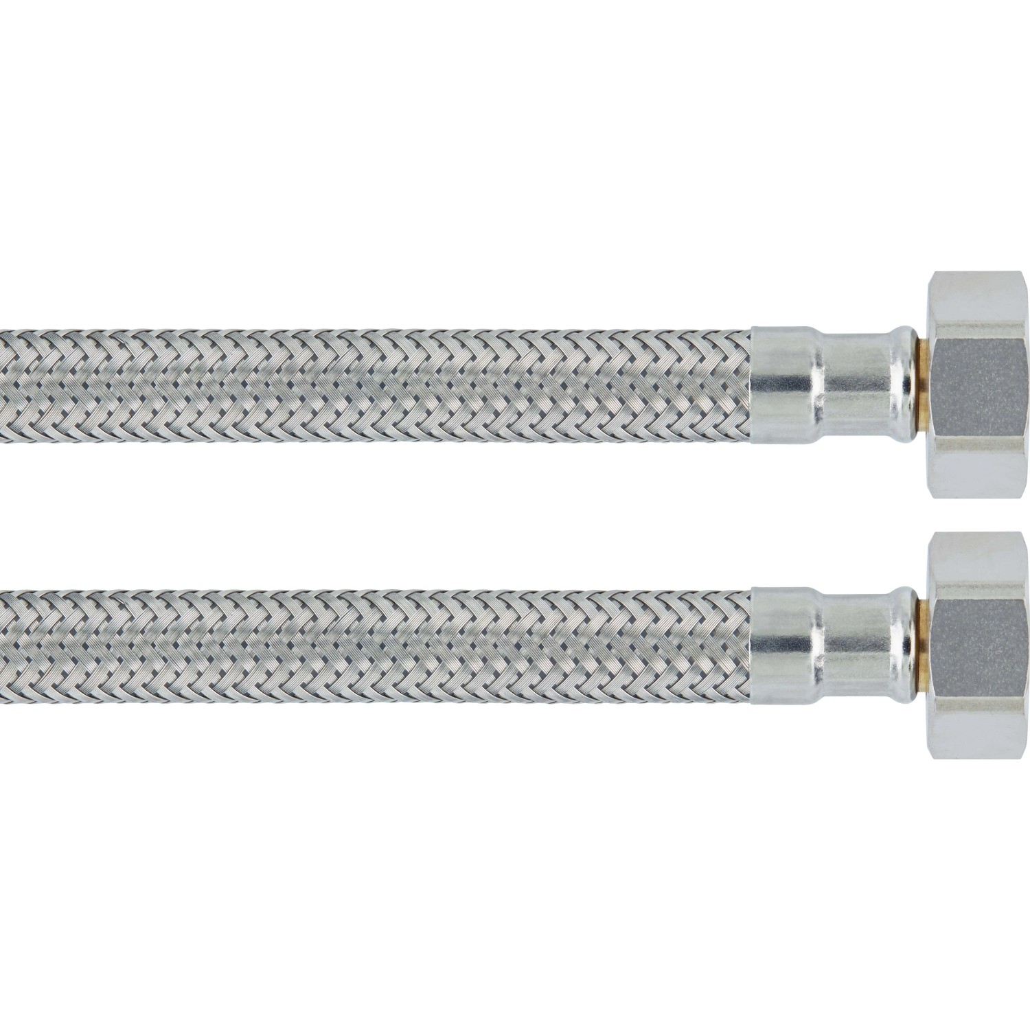 Flexibler Winkel-Anschlussschlauch, 18,6 mm (G 1/2) x 500 mm, aus Edelstahl für Trinkwasserinstallation.
