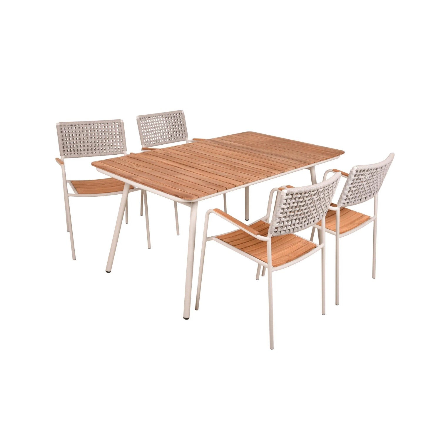 DELUKE Garten-Sitzgruppe LOTTE 5-tlg. Teak Cremeweiß Gartenmöbel-Set Gartengarnitur Garten-Essgruppe Stühle Esstisch