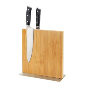 Relaxdays Messerblock Bambus Edelstahl Natur Silber Magnetisch Rutschfest 23 cm x 25 cm x 10 cm 1,5 kg