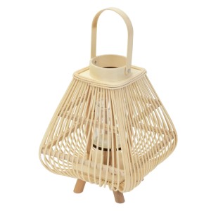 Holzfarbene Bambus Laterne (H 45,5 cm) im Boho Stil für Kerzen und Teelichter.