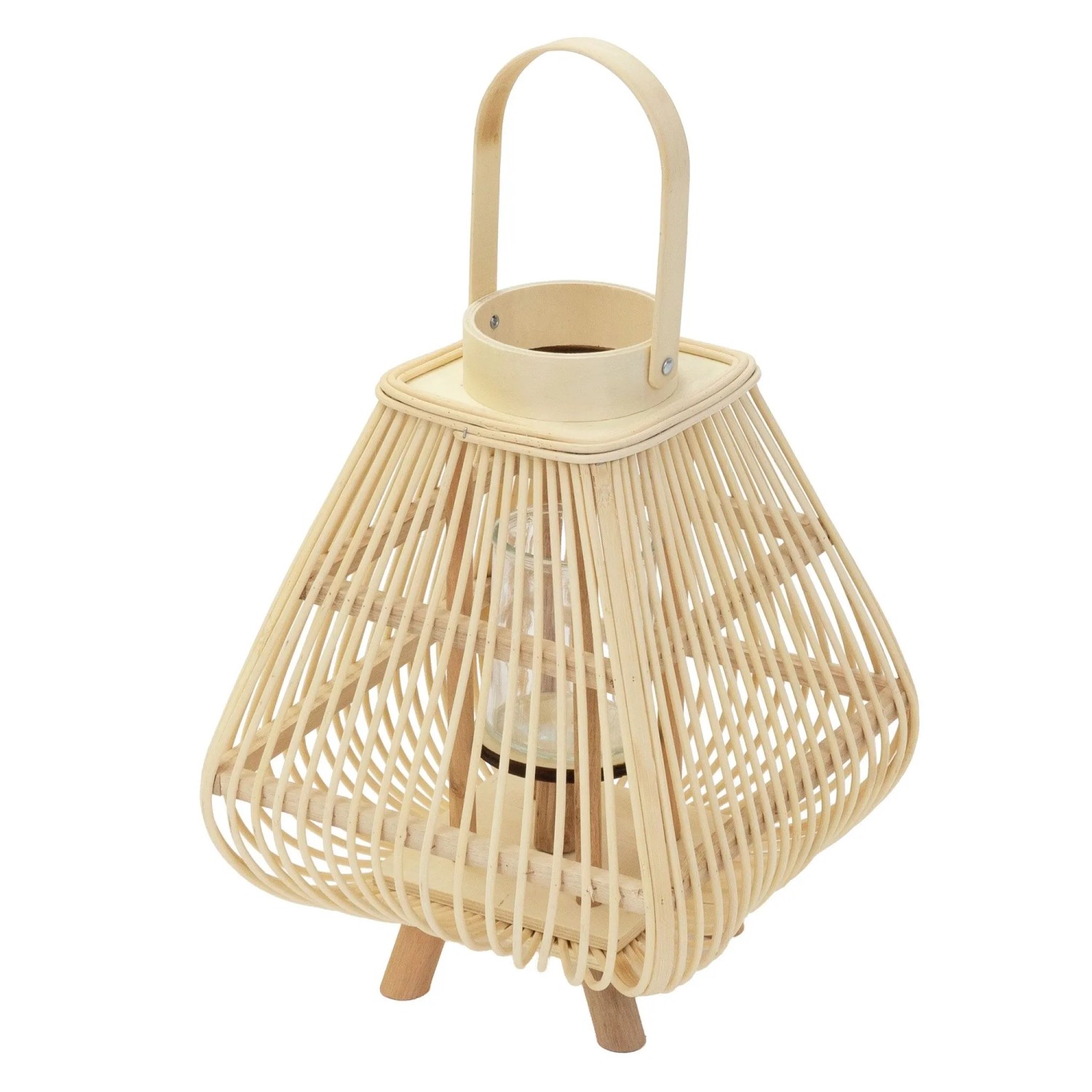 ECD Germany Bambus Laterne H 45,5 cm Holzfarbe Boho Stil