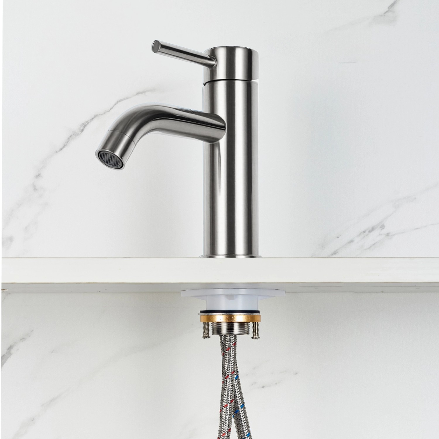 AICA Wasserhahn Silber Bad Niedriger Waschtischarmatur Waschbecken Armaturen 304 Edelstahl Einhebelmischer Mischbatterie_5