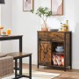 Vasagle Beistellschrank in Braun-Schwarz mit Schiebetür im Wohnzimmer.