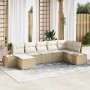 Beige 7-tlg. vidaXL Garten-Sofagarnitur aus Rattan mit Kissen für Terrasse und Garten.