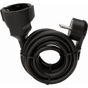Schwarzes Kopp Verlängerungskabel mit Schutzkontakt-Winkelstecker und 3 m Leitung.