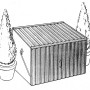 Anthrazitfarbene Trimetals Aufbewahrungsbox Stowaway (138x89cm) neben zwei Topfpflanzen.