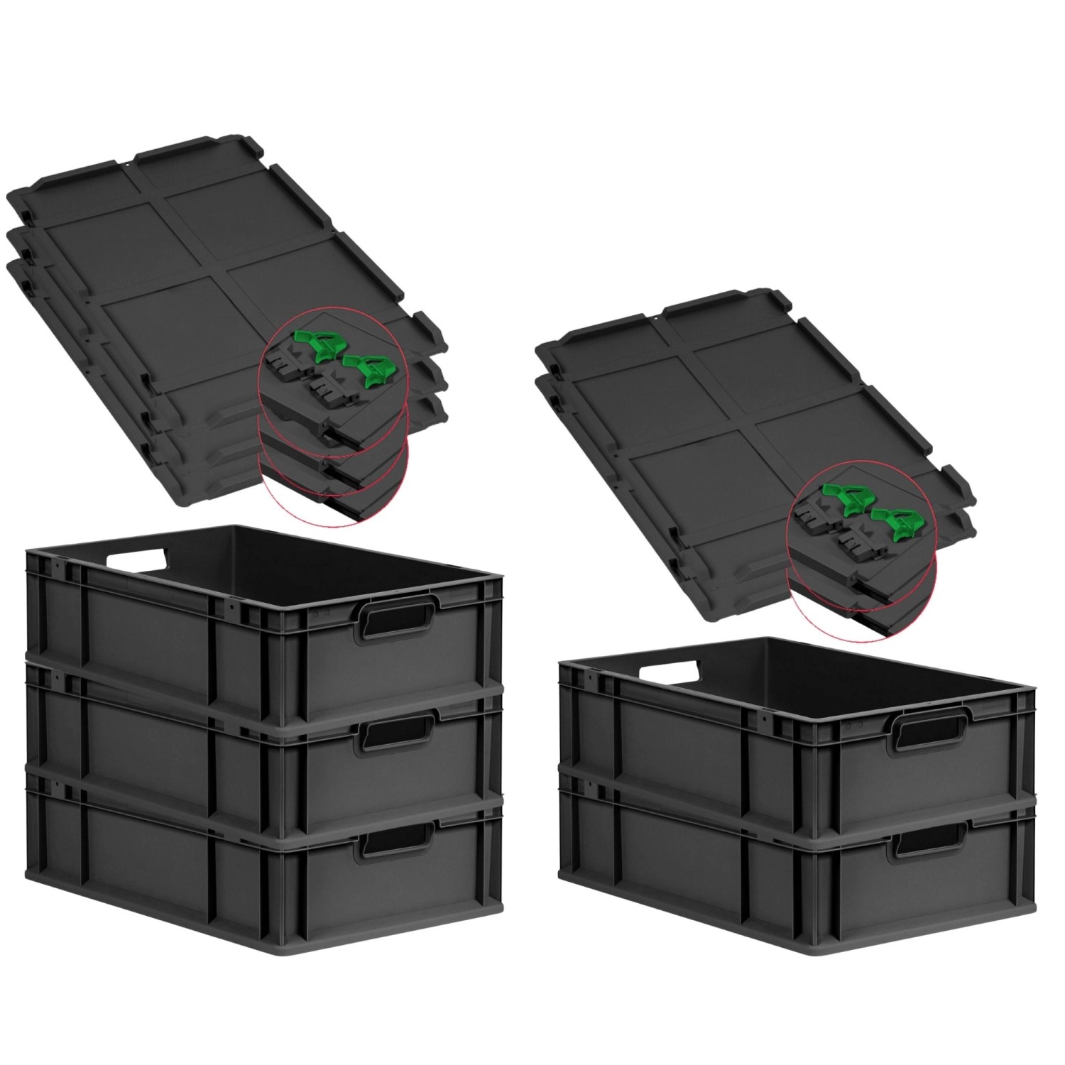 PROREGAL SuperSparSet 5x Eurobox Nextgen Grip Mit Scharnierdeckel Und Grüne günstig online kaufen