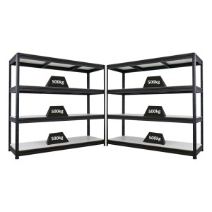 PROREGAL Mega Deal 2x Schwerlastregal Dino HxBxT 180x200x60cm 4 Melamin-Ebenen 16mm Fachlast 500kg Schwarz