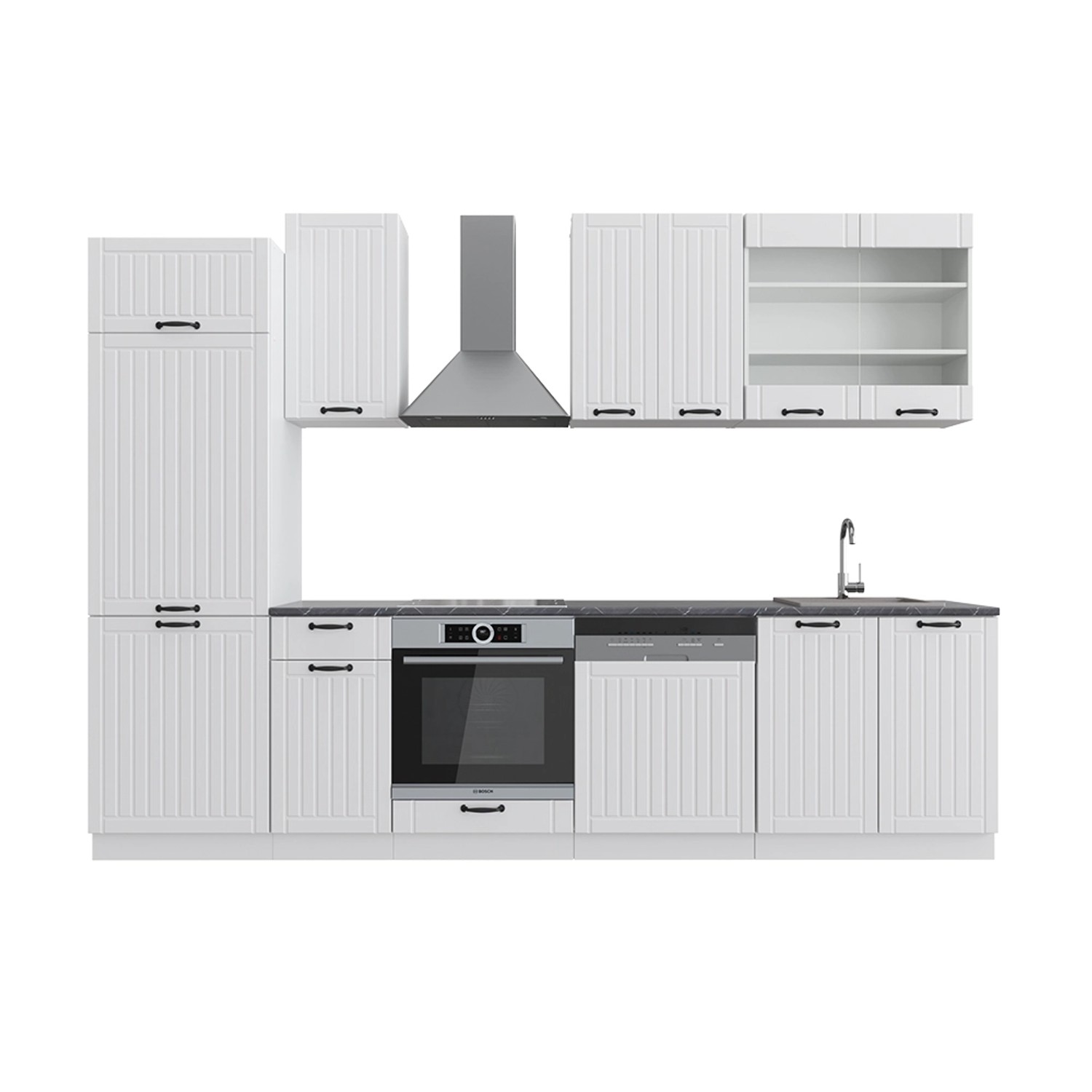 Vicco Fame-Line Küchenzeile Weiß Landhaus/Weiß 300 cm AP Anthrazit günstig online kaufen