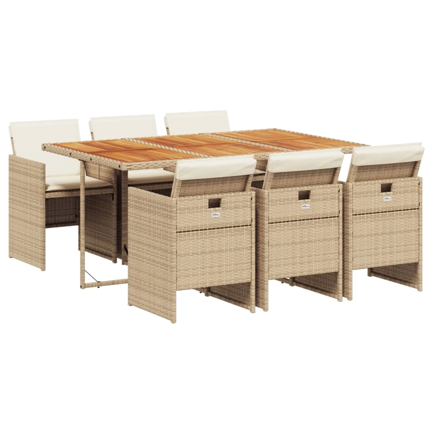 vidaXL 7-Tlg Garten-Essgruppe mit Kissen Beige Poly Rattan 3277683 günstig online kaufen
