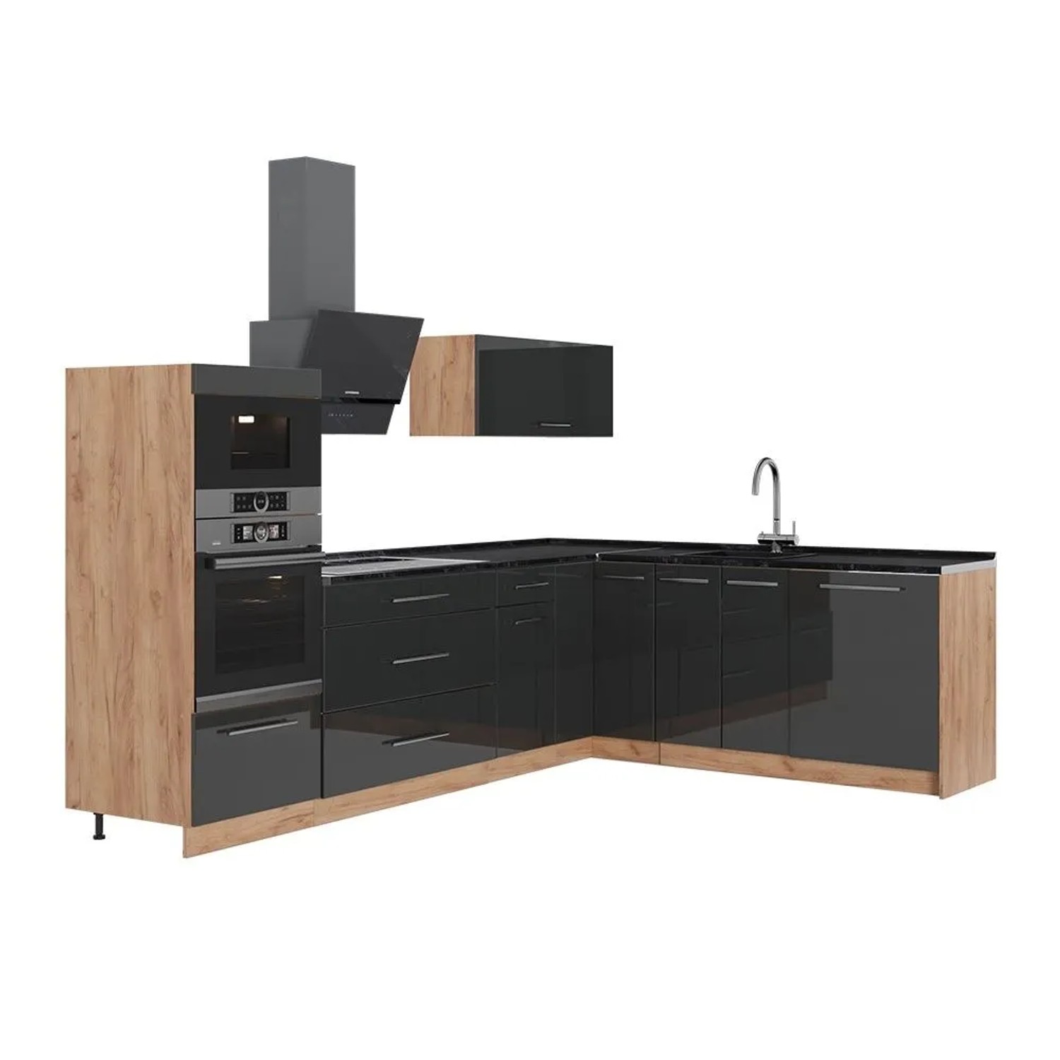 Vicco Eckküche Fame-Line Anthrazit Hochglanz/Goldkraft Eiche 287 x 154 AP Anthrazit Art Nr 63493