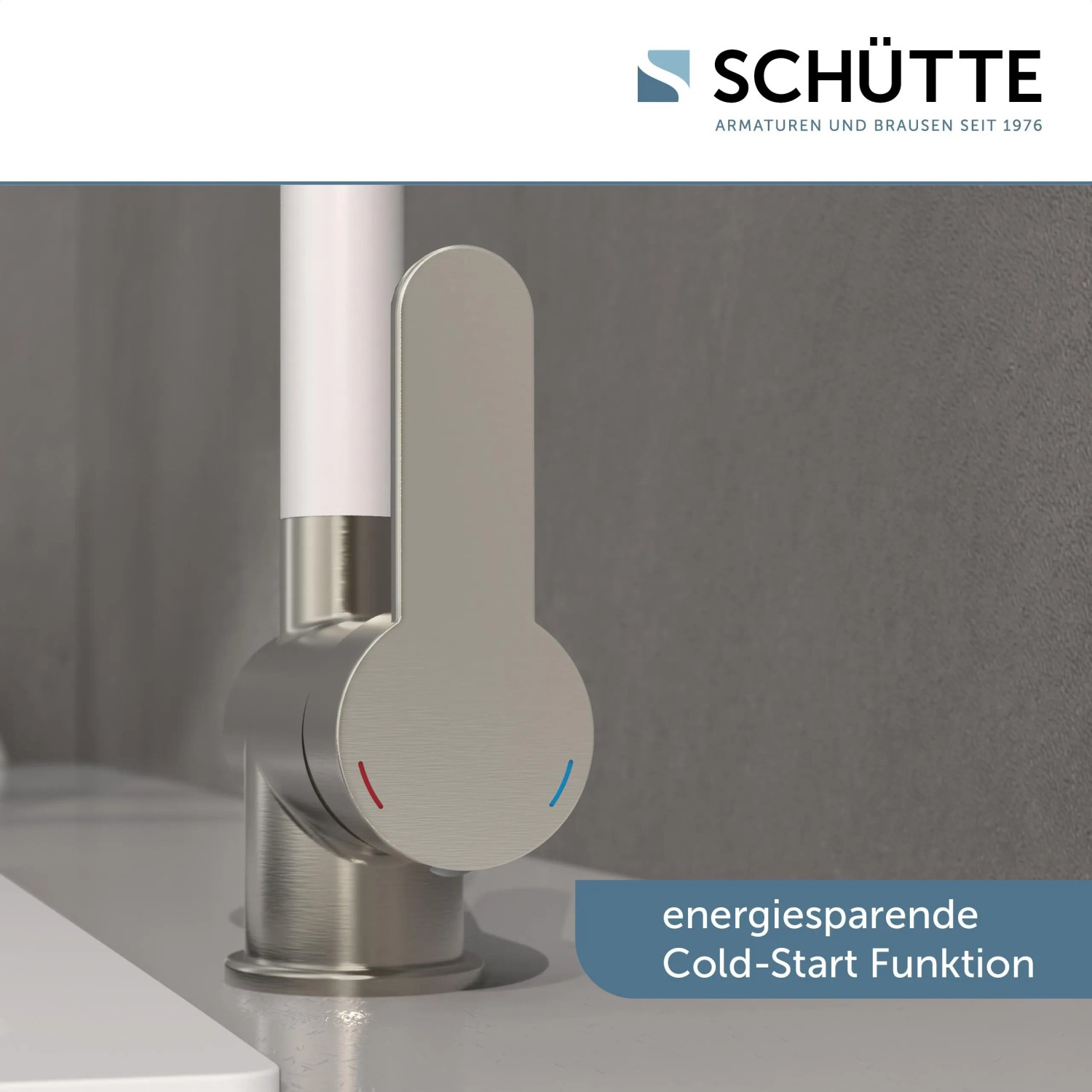 Schütte Küchenarmatur Rio, Edelstahloptik-Weiß, Einhebelmischer mit Cold-Start Funktion.