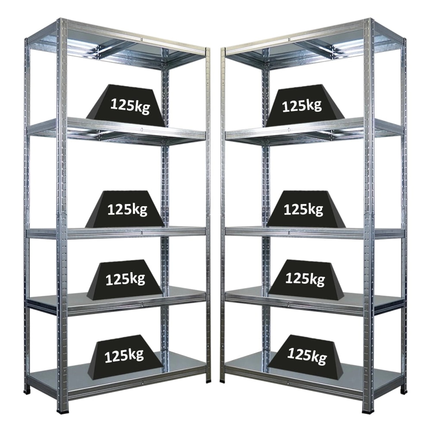 PROREGAL Mega Deal 2x Schwerlastregal Ragnar HxBxT 180x90x40cm 5 Stahlplatten-Ebenen Fachlast 125 kg Verzinkt