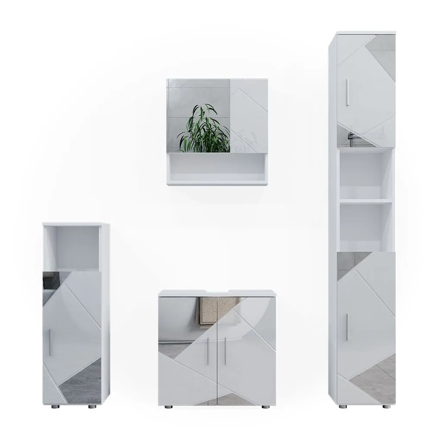 Vicco Badmöbel-Set Irma Weiß Hochglanz mit Einsätzen 60 x 59 4-teilig