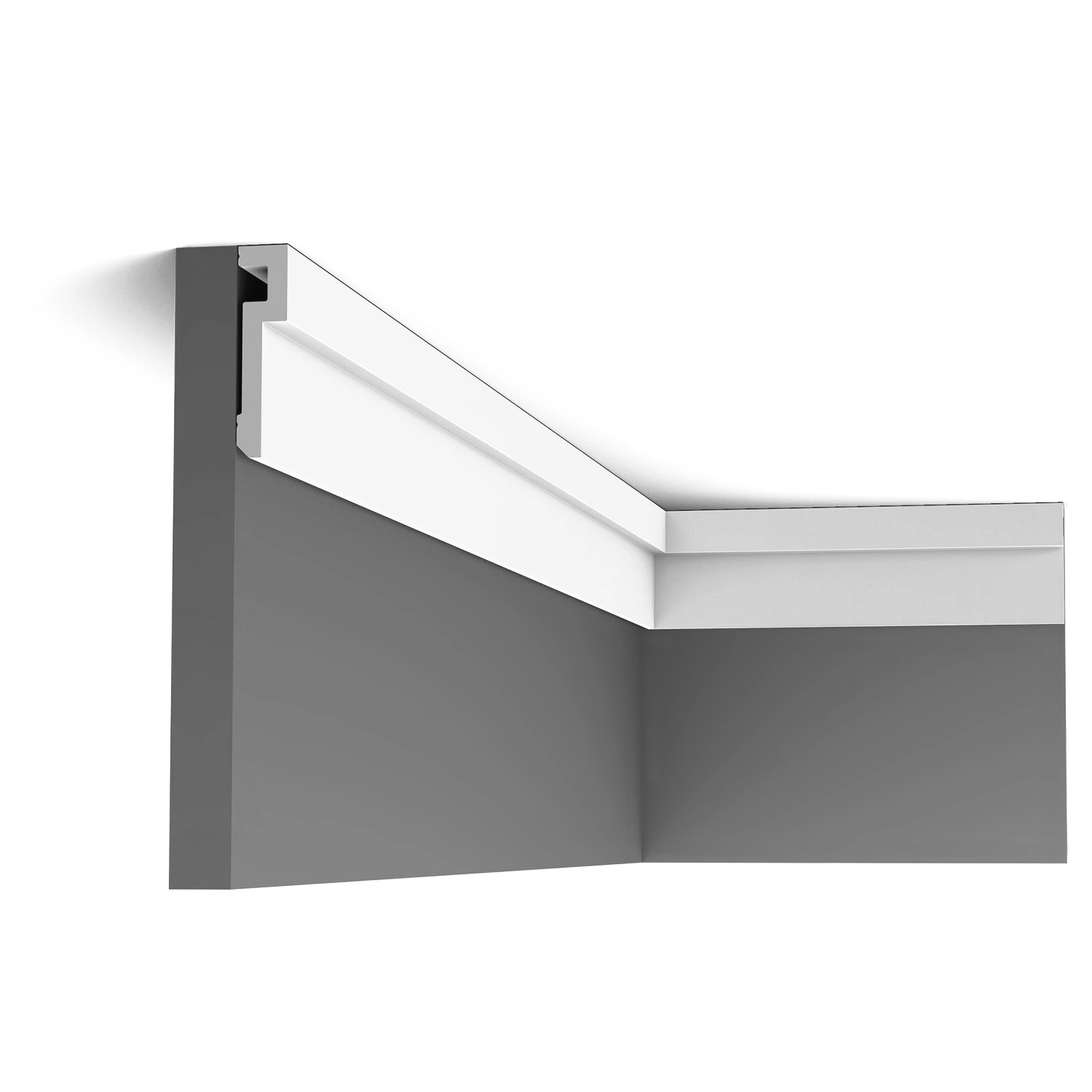 Weiße ORAC DECOR PX198 Wandleiste/Eckleiste (200cm) im modernen U-Steps Design.