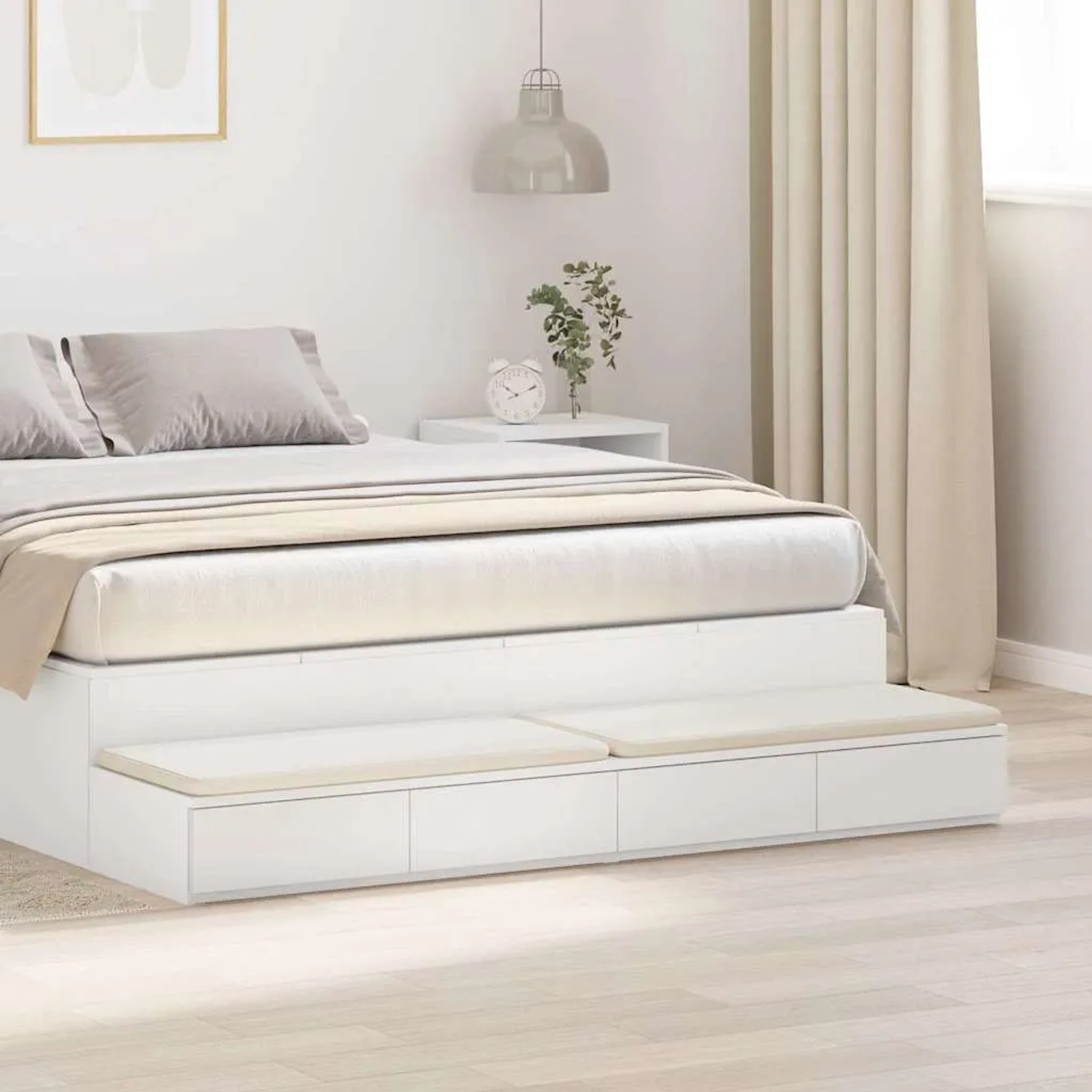 vidaXL Bettschubladen, weiß, Holzwerkstoff, unter einem Bett. Praktische Aufbewahrungslösung.