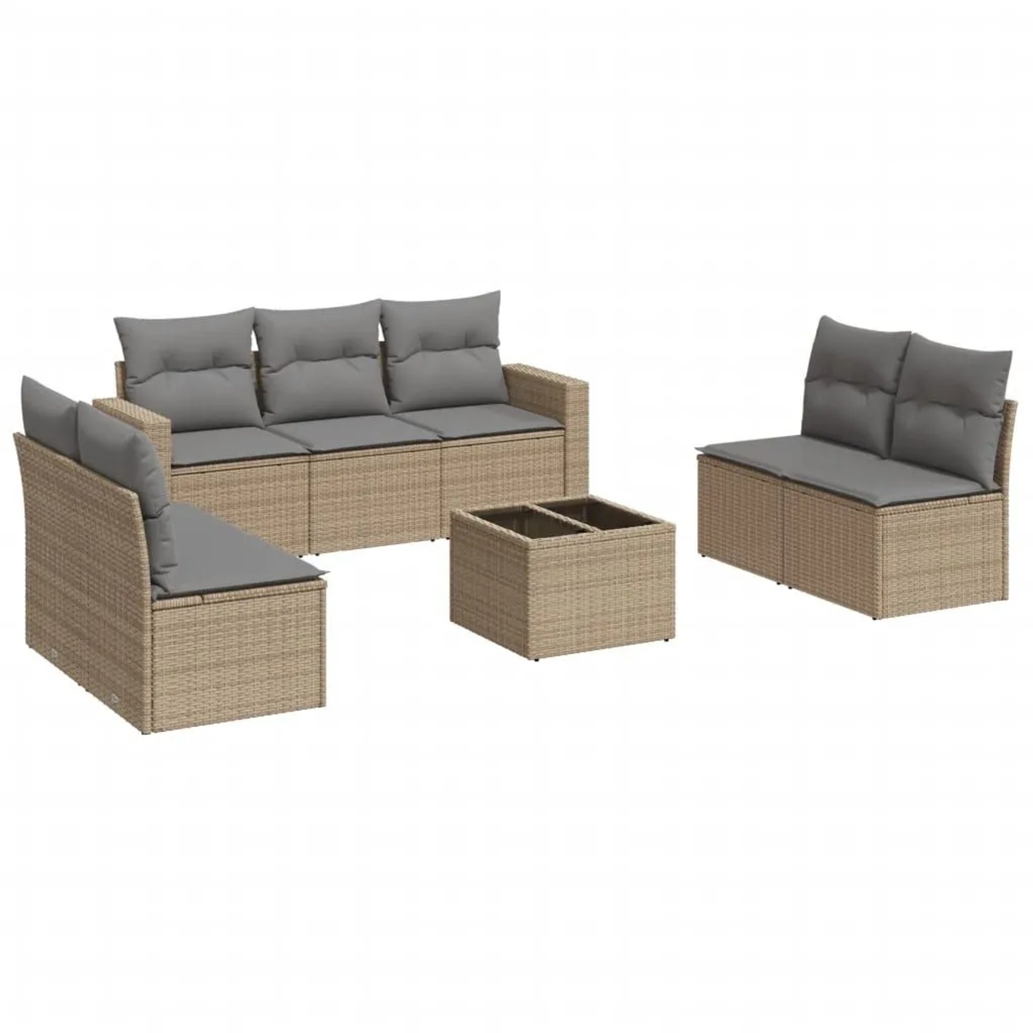 vidaXL 8-Tlg Garten-Sofagarnitur mit Kissen Beige Poly Rattan 3251176