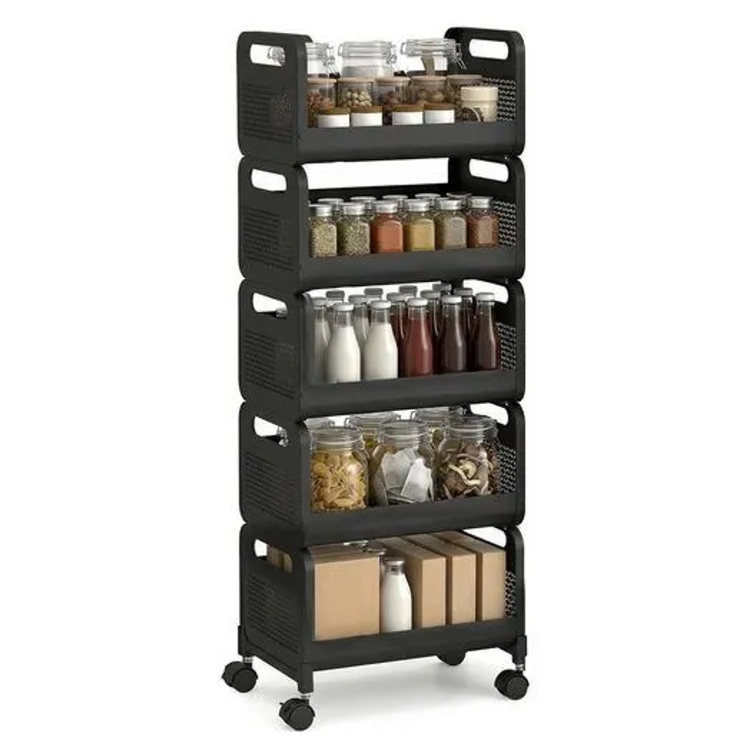 Sekey Servierwagen 25 cm Schmal Küchenwagen mit Rollen Metall 5 Ebenen