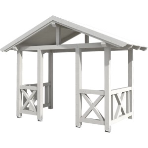 Weiß lasiertes Skan Holz Haustür-Vordach Stralsund 7, 360x187 cm, aus Konstruktionsvollholz.