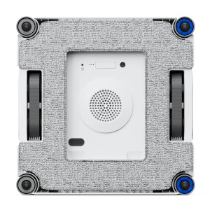 ECOVACS WINBOT W2S Fensterputzroboter, weiße Ansicht von oben, mit grauen Reinigungspads und Rädern.